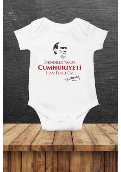 Hediyenza Efendiler Yarın Cumhuriyeti İlan Edeceğiz Özel Tasarım Bebek Zıbın Pamuklu Çıtçıtlı Body Beyaz