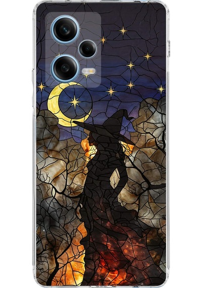 Printify Redmi Note 12 Pro 5g İle Uyumlu Vitray Cadı Saati Tasarımlı Şeffaf Silikon Kılıf Şeffaf