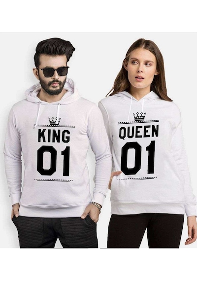 Tshirthane King 01 Queen Sevgili Kombinleri Kapüşonlu Kombini