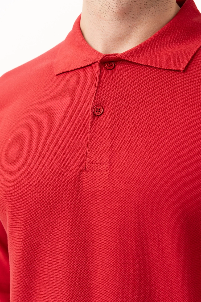 Padus %100 Pamuk Polo Yaka Uzun Kollu T-shirt Kırmızı