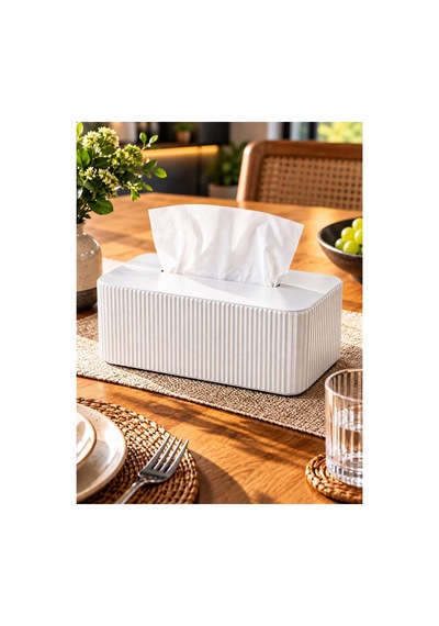 Modern Peçetelik 3d Tasarım Ürünü Yemek Masası Peçetelik Beyaz Beyaz