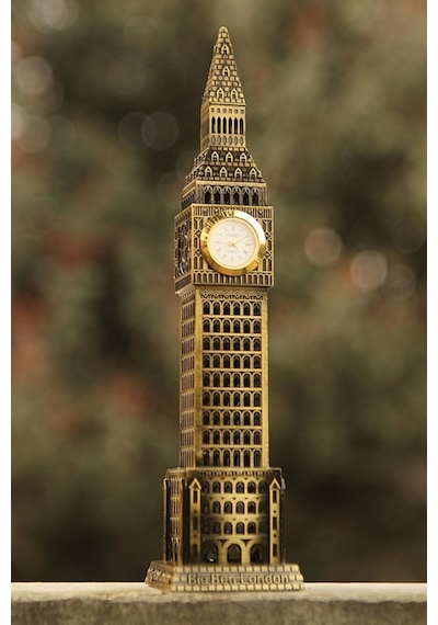 Vintage Metal İngiltere London Big Ben Saat Kulesi Antik Bronz 23 Cm