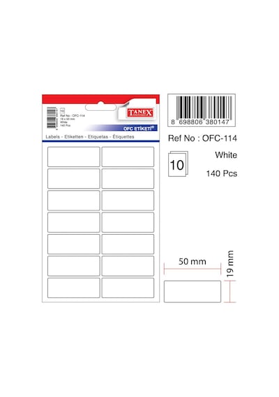 Tanex Ofc-114 Çıkartma Etiket 50X19 Mm Beyaz 140 - Renkli 70 Beyaz