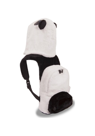 Unisex Çocuk Su Geçirmez Panda Tasarımlı Çıkarılabilir Kapüşonlu Sırt Çantası Beyaz Siyah