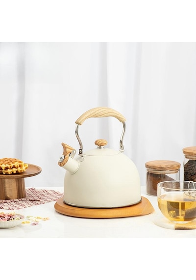 Valkyrie 2.5l Paslanmaz Çelik Düdüklü Su Isıtıcısı Demlik Islıklı Kettle Krem
