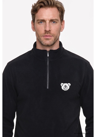 Ac&Co / Altınyıldız Classics Erkek Sıyah Anti-pilling Tüylenme Yapmayan Soğuk Geçirmez Standart Fit Bato Yaka Sweatshirt Polar Siyah