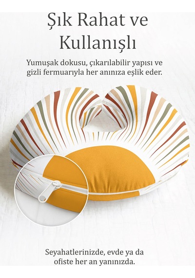 Retro Çizgili Ergonomik Boyun Yastığı - Modern Turuncu Yeşil Seyahat Yastığı Mat Taş Kumtaşı