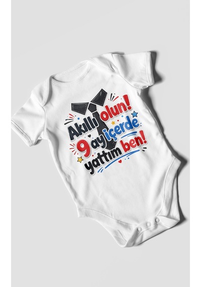 Morivokids Akilli Olun 9 Yazılı Kısa Kollu Bebek Body %100 Pamuk Beyaz