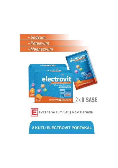 Electrovit Portakal Sodyum, Potasyum, Magnezyum İçeren Elektrolit Tozu 2 X 8 Saşe