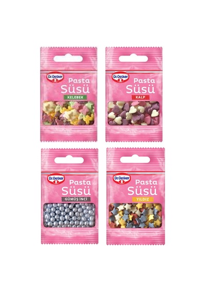 Dekor Serisi Pasta Süsü Kelebek, Kalp, Gümüş İnci, Yıldız 4 X 10 Gram - 571462631