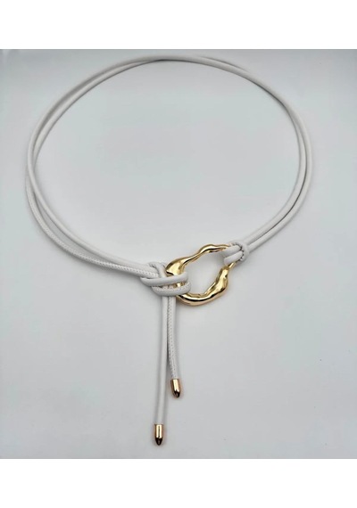 Öznora Modern Tasarım Gold Tokalı İp Kemer Kadın Bel Kemeri Beyaz