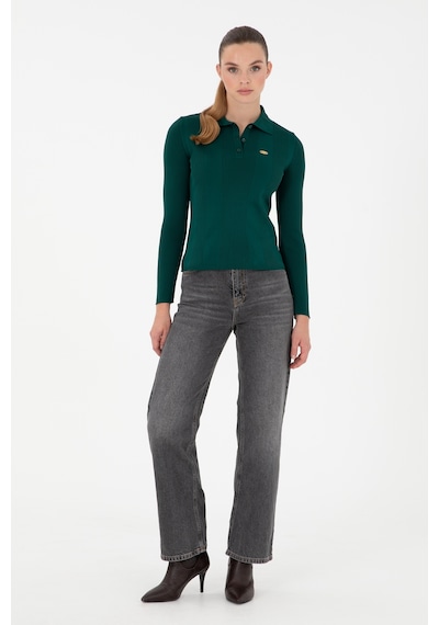 U.S. Polo Assn. Kadın Koyu Yeşil Polo Yaka Kazak 50297087-VR101
