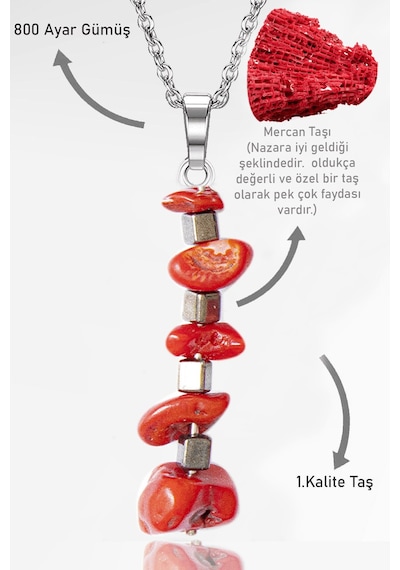 Erilsa Sertifikalı Kırık Taşlı Model Kırmızı Mercan Taşı Kolye Çok Renkli