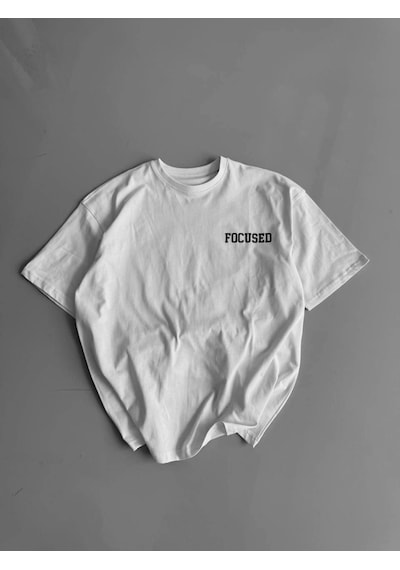 Suma Baskılı Oversize Bisiklet Yaka T-shirt - Beyaz