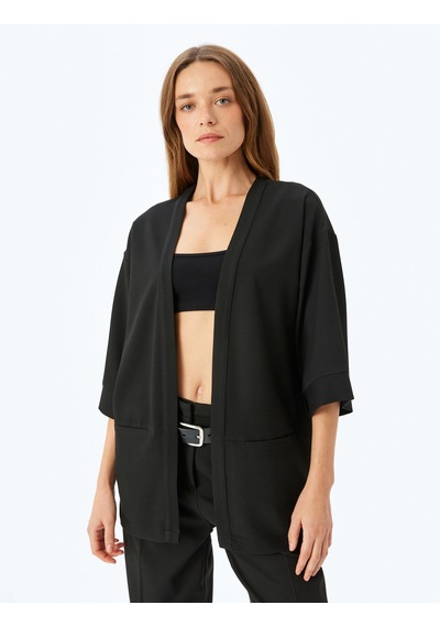 Koton Kalça Boy 3/4 Kollu Kimono Siyah 5sak50050pw Siyah