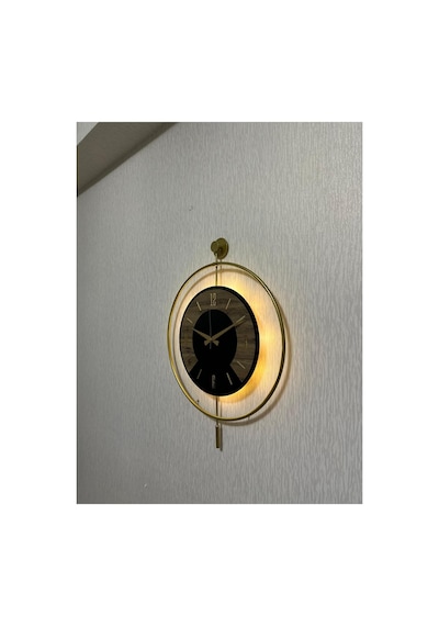 Pey Aksesuar 50x70 Cm Metal Ahşap Ve Işığın Muhteşem Uyumu Duvar Saati Dekoratif Ahşap-m54-gold-siyah-dikkat -keçe-gold