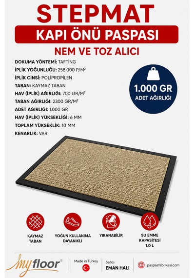 Nem Alıcı Toz Tutucu Çamur Sıyırıcı Pvc Taban Ve Pvc Bordürlü Velür Dokulu Bej Halılı Yapay Coco Kapı Önü Paspası