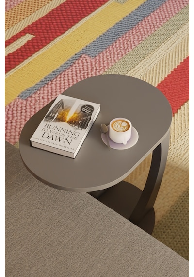 Oval Antrasit Gri C Sehpa Modern,dayanıklı Hareketli Tekerlekli Yan Sehpa Salon, Ofis, Yatak Odası Antrasit
