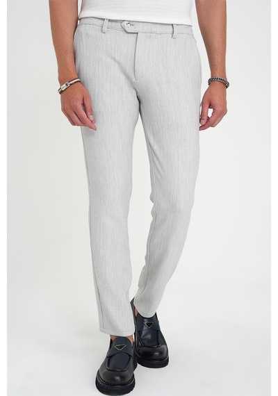 Efor Comfort Fit Beli Lastikli Balıksırtı Desen Açık Gri Pantolon P 1175 A.Gri