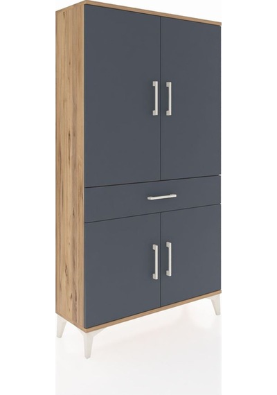 Arges Dolap 4 Raflı Tek Çekmeceli 4 Kapaklı 88x30x163 Çam-ant... Çam