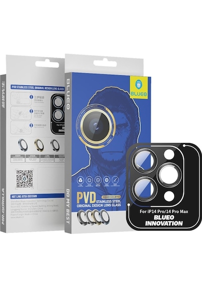 Blueo Apple Uyumlu iPhone 14 Pro/14 Pro Max PVD Paslanmaz Kamera Lens Koruyucu Siyah