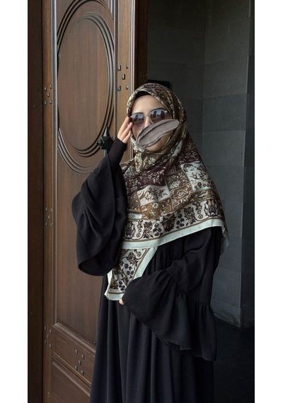 Qalortex Scarf Pamuklu Soft Osmanlı Desen Eşarp-küf Yeşil