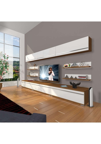 Decoraktiv Eko 8y Mdf Tv Ünitesi Tv Sehpası - Ceviz Beyaz Ahşap - Beyaz