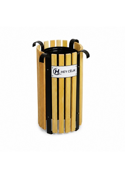 Ahşaplı Dış Mekan Çöp Kutusu P&b-020 Modern Park Bahçe Çöp Kovası Hey Çelik