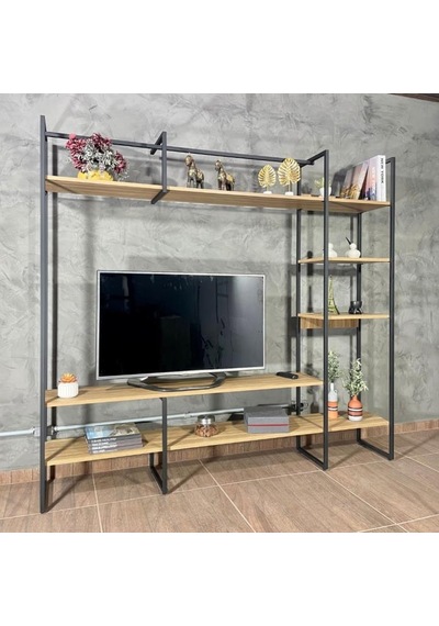 Metal Tv Ünitesi, Tv Sehpası, Duvar Ünitesi Atlantik Çam Metal Ayaklı Siyah 200x34x185 Siyah Metal Tv Ünitesi, Tv Sehpası, Duvar Ünitesi Atlantik Çam Metal Ayaklı Siyah 200x34x185 Siyah