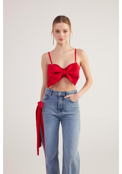 Holly Lolly Kurdele Görünümlü Crop Jazmin Bluz Kırmızı