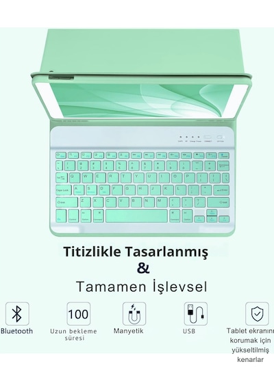 Apple Uyumlu iPad 11. Nesil A16 Çipli 2024 2025 Klavyeli Tablet Kılıfı Klavye + Stand