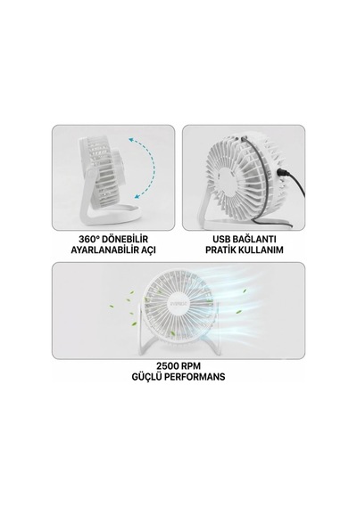 Masaüstü Mini Usb Fan - Pvc Gövdeli - 360 Ayarlanabilir Renkli