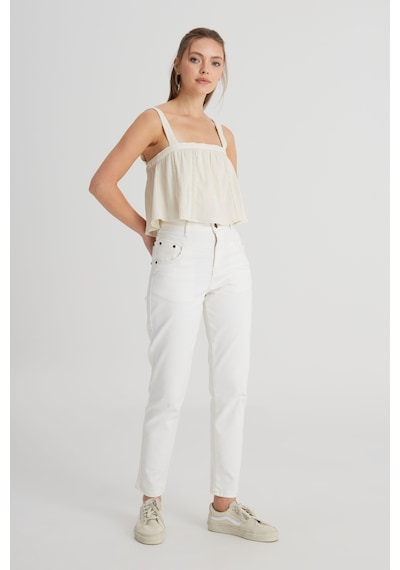 Wrangler Relaxed Fit Geniş Kesim Kare Yaka Ekru Bluz W241604104 Ecru