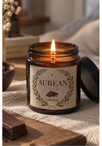 Çikolata Kokulu Mum 100 Cc Amber Cam Kavanoz Aromatik Dekoratif Mum Beyaz