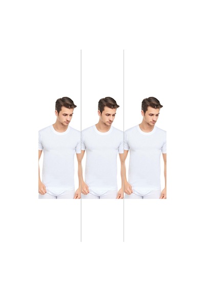 Cennetoğlu Erkek Slim Fit Sıfır Yaka Fanila T-shirt 3'lü Paket Beyaz Beyaz