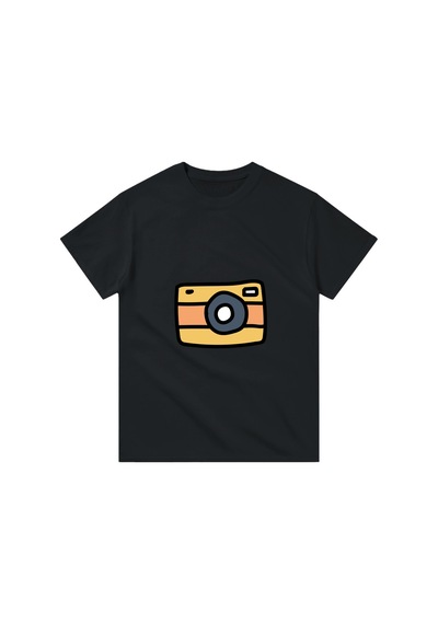 Paybuy Sarı Fotoğraf Makinesi Illüstrasyonu Baskılı Erkek Tişört Siyah