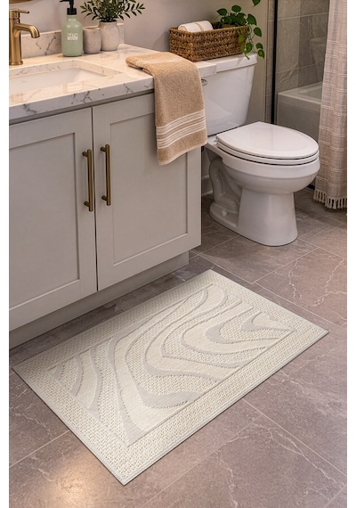 Sakura Sk010a Doğal Pamuk 2'li Banyo Paspas Seti 60x100 60x50cm Kaymaz Taban Makinada Yıkanabilir Krem-bej