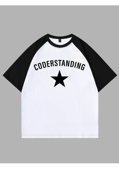 Startmore Coder Baskılı Baskılı Çift Renk T Shırt Beyaz