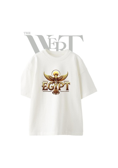 Thewert Egypt Horus Tasarım Baskılı Ünisex Beyaz Oversize T-shirt
