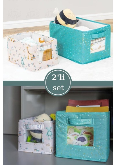 Onikiden Baby 2 Li Pencereli Düzenleyici Kutu, Çok Amaçlı Bebek Bakım Organizer Kutu 2 Li Set Mavi Beyaz - Mavi