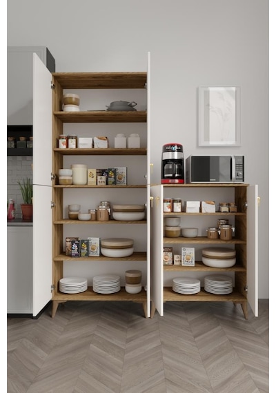 Simple Sp6190 Çok Amaçlı Dolap 6 Kapaklı Mutfak Dolabı Balkon Dolabı Kiler Banyo Dolabı Ayakkabılık Ekru Ceviz