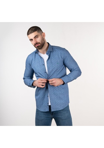 Ecer Slimfit Erkek Desenli Kot Gömlek