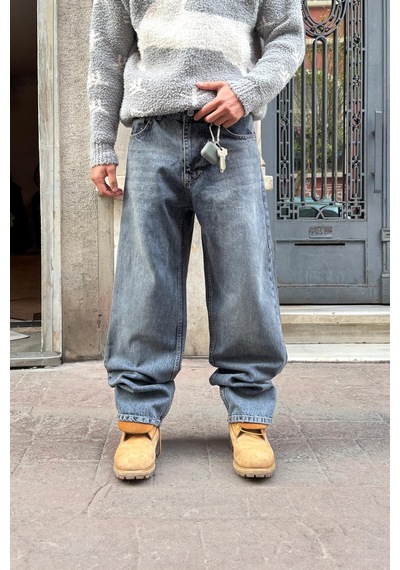 Flaw Çizgili Baggy Jean İndigo İndigo