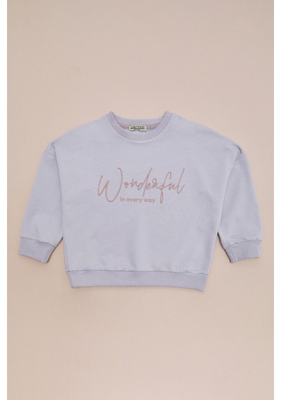 Fullamoda Kabartma Baskılı Oversize Kız Çocuk Sweatshirt Gri
