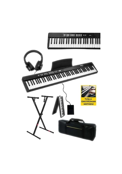 Midex Plx-80bkst Taşınabilir Katlanır Dijital Piyano Tuş Hassasiyetli 88 Tuş Bt Stand Sustain Kulaklık Çanta Metod