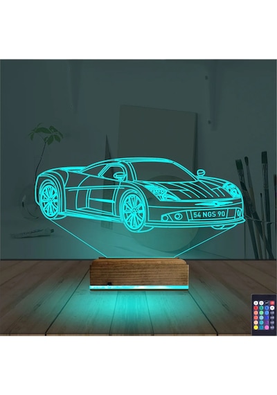 Luvivia Spor Araba Chevrolet Kişiye Özel 3d Lamba - Masa Gece Lambası Şeffaf