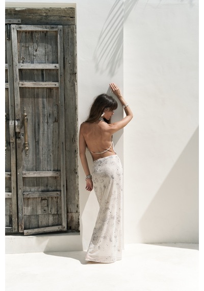 Mai Studios Co. Mai Collection Galagher Degaje Bej Uzun Elbise Bej