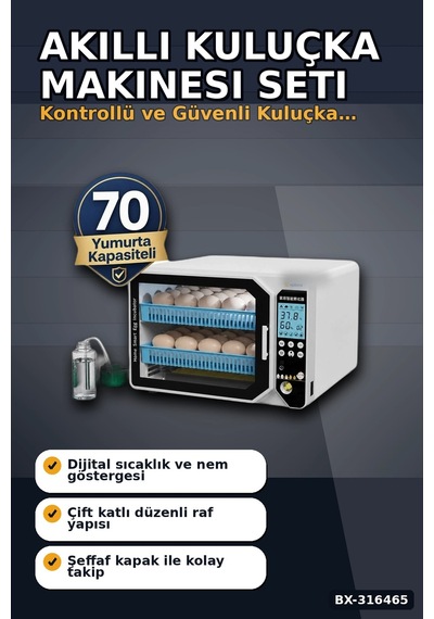 Kuluçka Makinesi Wm-70 Çift Katlı Akıllı Nem Kontrollü Set Yedek Motor Ve Suluk Dahil Bx-316465