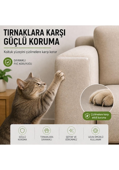 Ayrex 5 Adet Kedi Koltuk Tırmalama Koruyucu 20x50 Cm Şeffaf Yapışkanlı Mobilya Tırmalama Önleyici Bandı Bej Tek