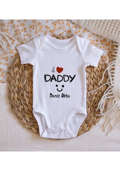 Bitmeyenkartus Bk Kids Isimli I Love Daddy Tasarımlı Bebek Body Zıbın - Model 1 Beyaz